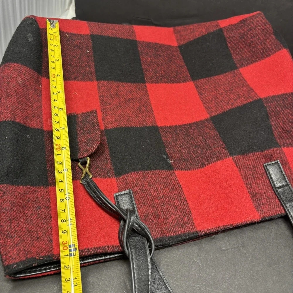 Bass Tote Plaid Reversible Black Red Classic Flannel Faux‎ Leather Large Purse